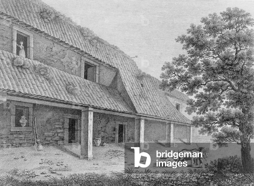 Oak caravanserai in Portugal, 1797, engraving