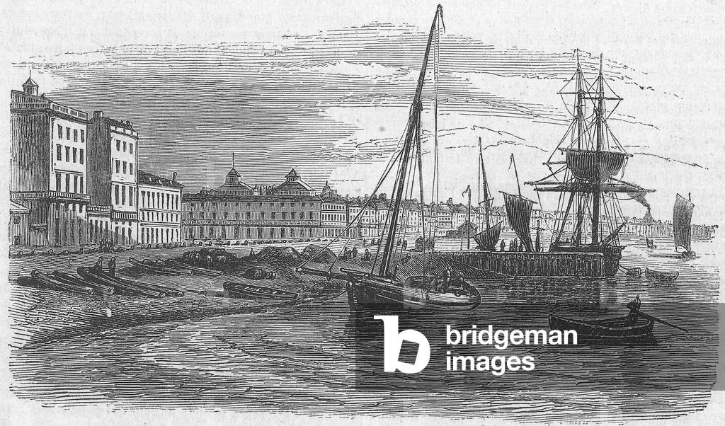 Bordeaux, France : the harbour, engraving, 19th century