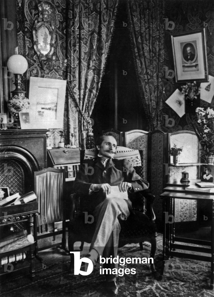 Edmond Rostand, at home, avenue de la Bourdonnais, Paris, c. 1915-1918 (b/w photo)