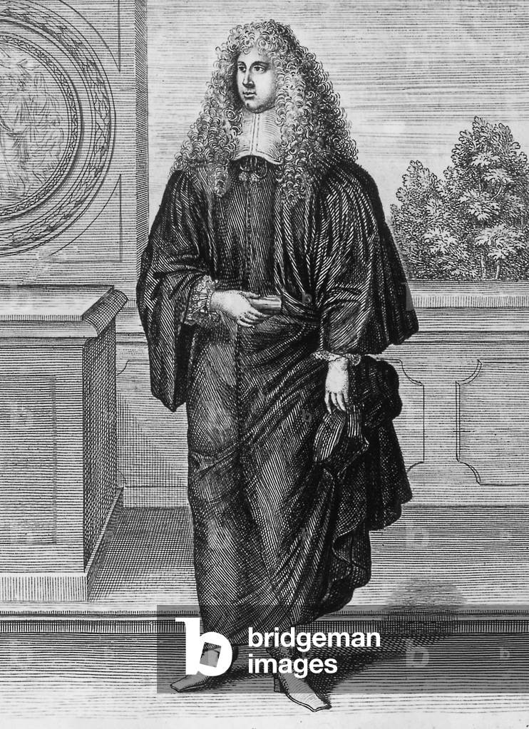Lawyer at the palace in 1680 dressed in official period costume and wig