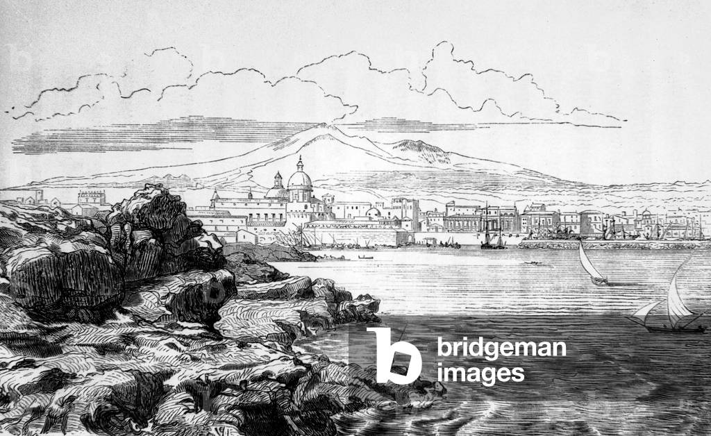 City of Catane in Sicily 19th century, engraving