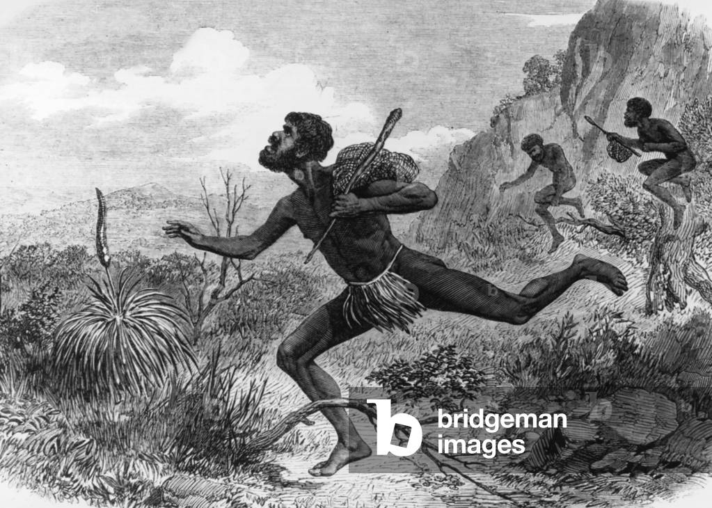 Natives (Aborigines) from Australia during bee-hunting 1863, engraving