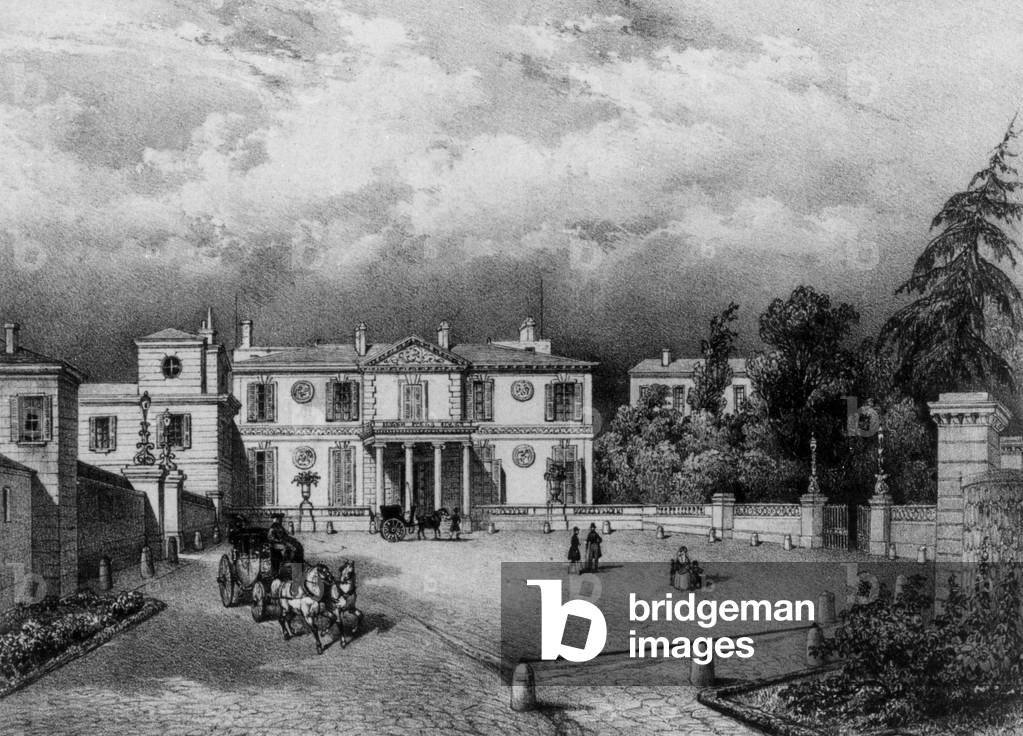 La Folie Saint James in Neuilly (France) built in 1777, engraving, c. 1830