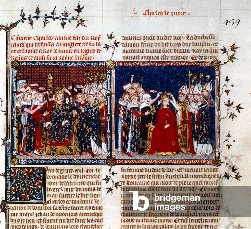 Coronation of Charles V the Wise and his wife Jeanne of Bourbon, c.1375-80 (illumination)