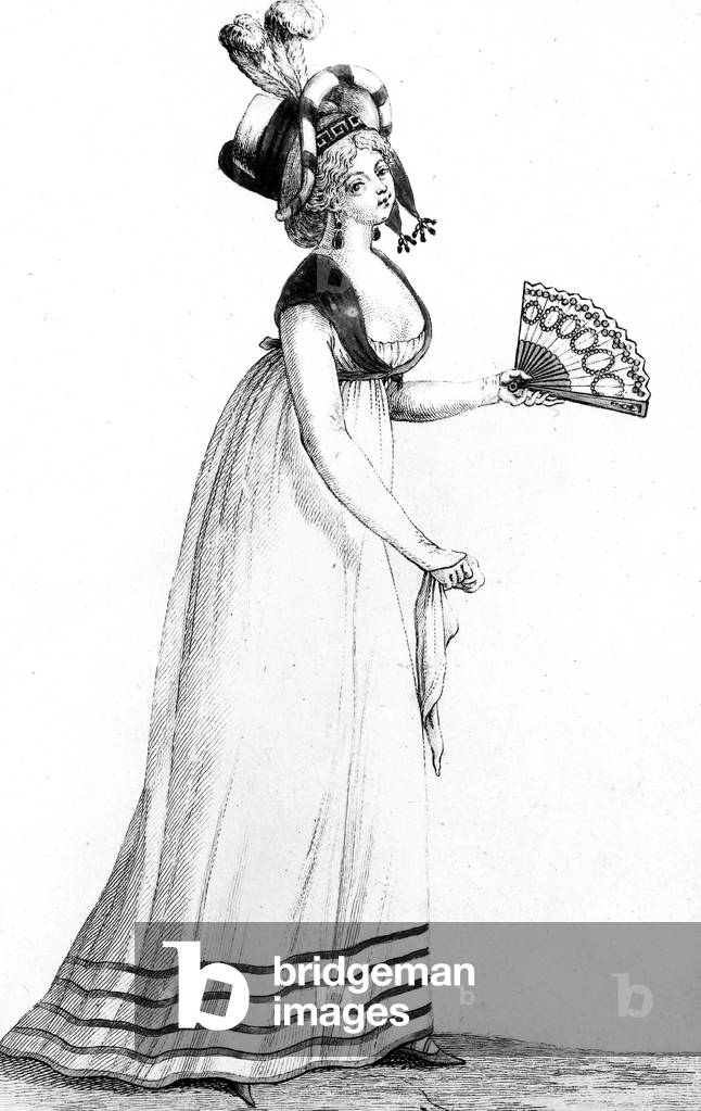 women's fashion in France in 1797, at the time of the Directoire late 18th century early 19th century, engraving