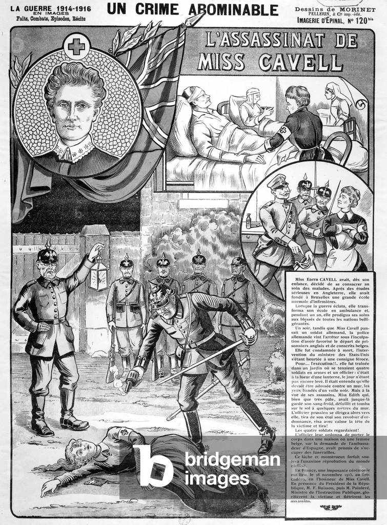 Edith Cavell executed by german firing-squad on 12th October, 1915 in Belgium during the war for helping prisoners escape