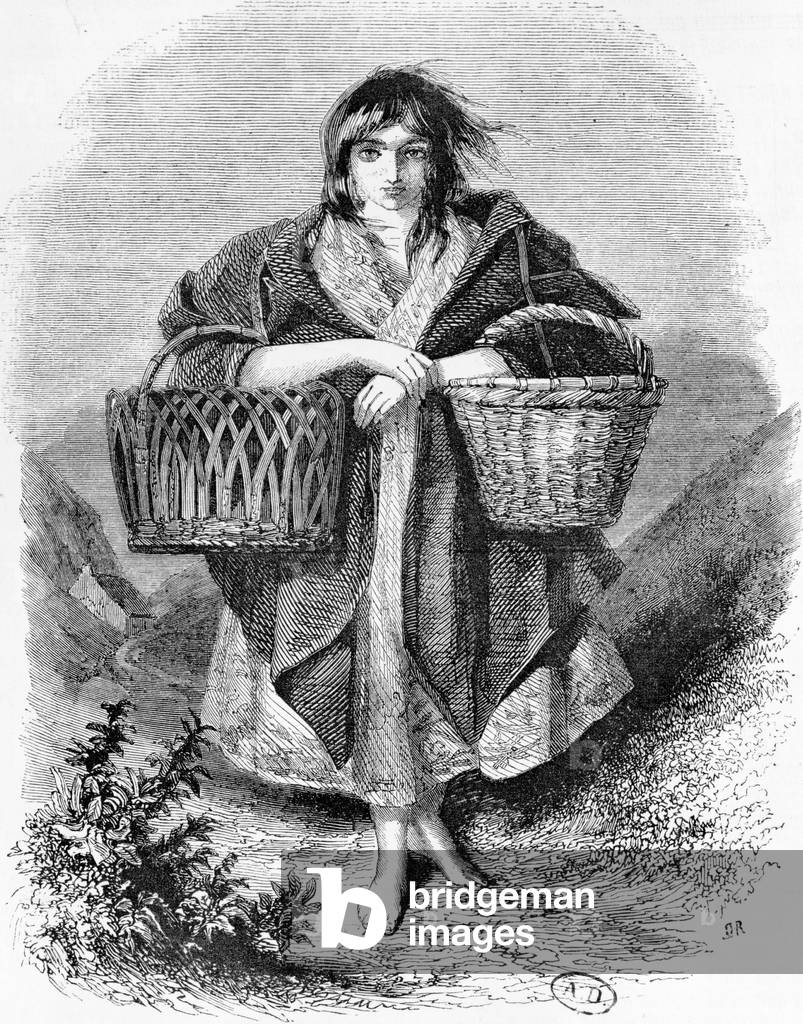 young peasant girl in 1850, engraving after Mistress Hall