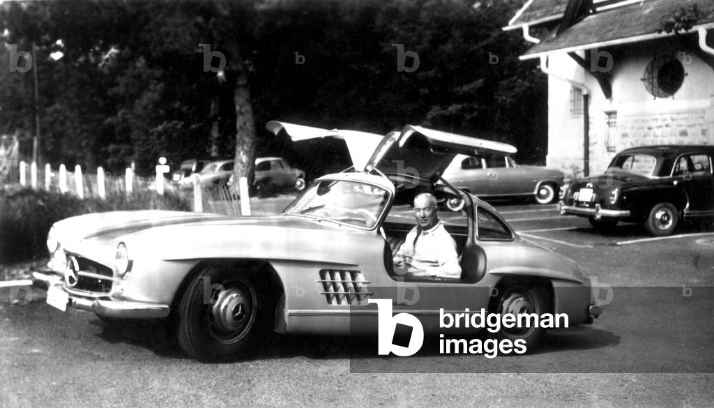 The French writer Paul Morand (1888-1976) in Mercedes 300 Sl in Switzerland, late 50's