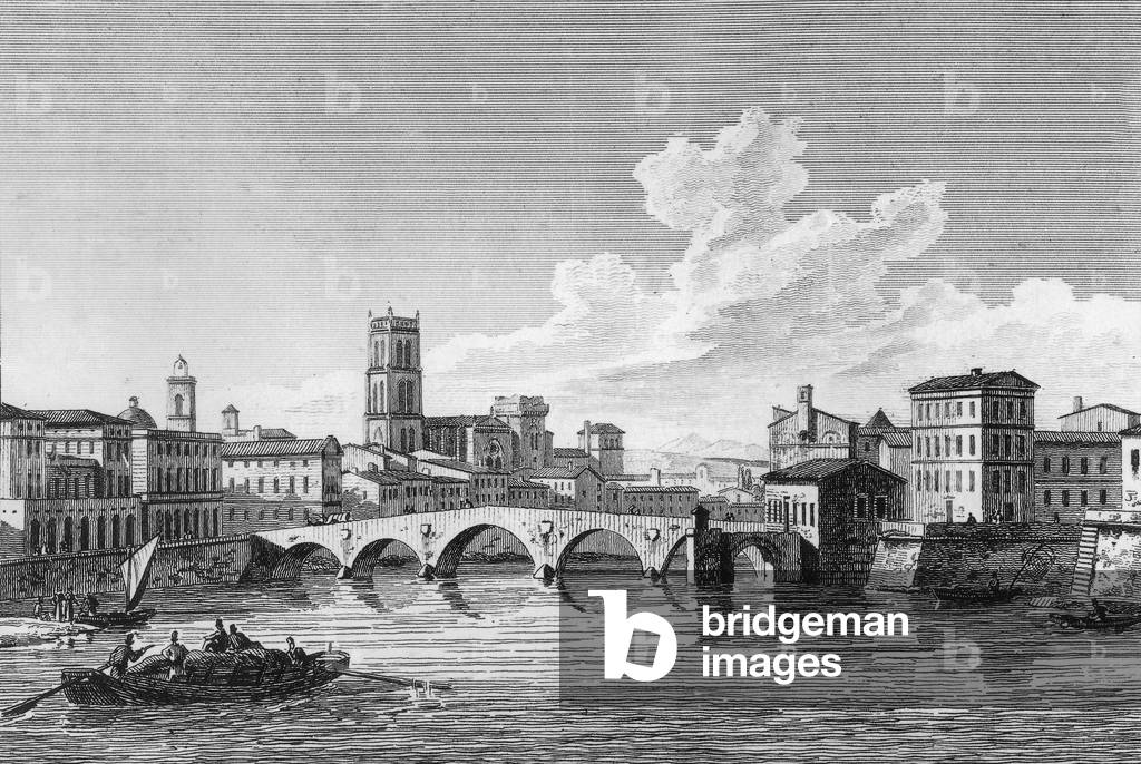 Toulouse, France, and Garonne river, engraving by Jean-Gerome Baugean (1764-1819)
