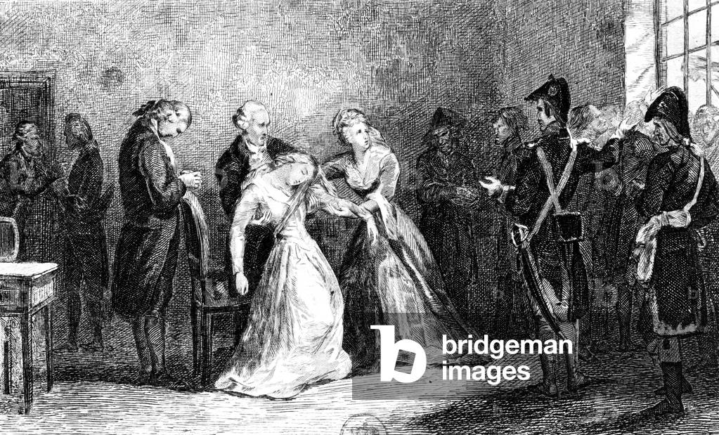 Marie-Therese of Savoy-Carrignan (1749-1792), princess of Lamballe, she was queen MarieAntoinette's superintendent, here in jail in september 1792 she is sentenced to death, during the French Revolution, engraving