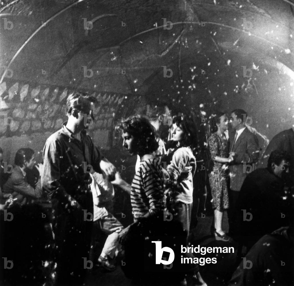 Juliette Greco dancing in the cellar of the night-club Le Tabou in St Germain des Pres in Paris, 1947 (b/w photo)