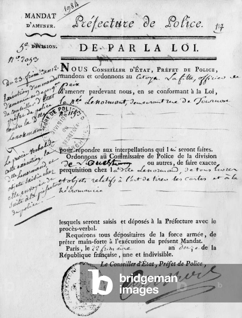 summons for Marie-Anne Le Normand medium, december 13, 1804