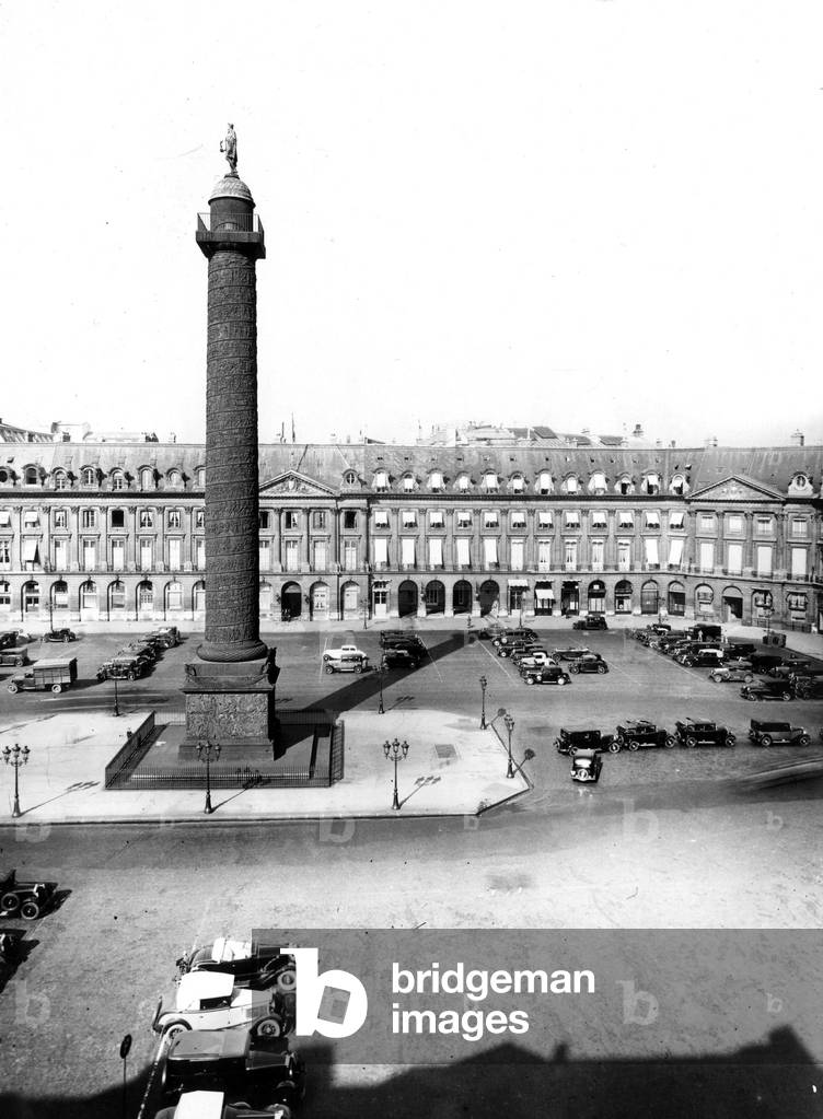 the Great Army Column and the Ritz Hotel on the Vendome Square (formerly called Conquests Square, then Louis the Great Square, then Pikes Square under the FrenchRevolution) in Paris in the 20's
