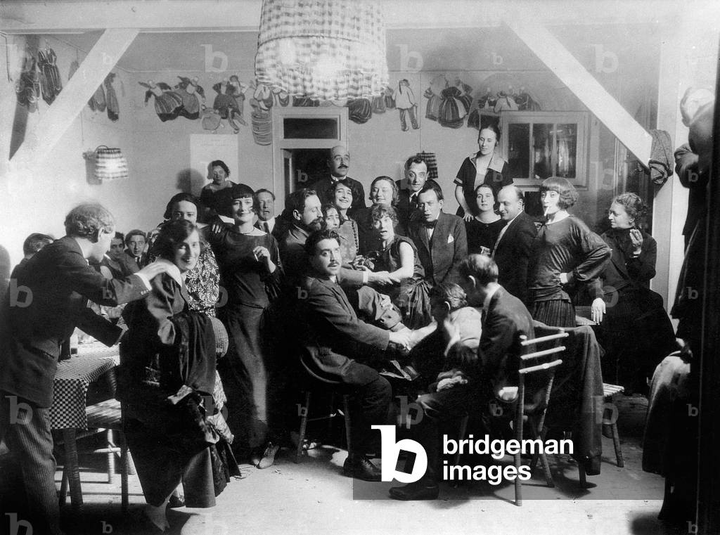 Ball given at the pink house in Montmartre, Paris, int he 20's : Suzanne Valadon (c), Berthe Weill (far right)