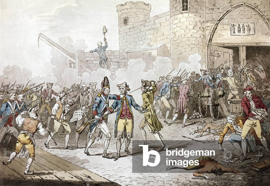 The seizure of the Bastille and the arrest of its governor Bernard de Launey july 14, 1789 during French Revolution, engraving