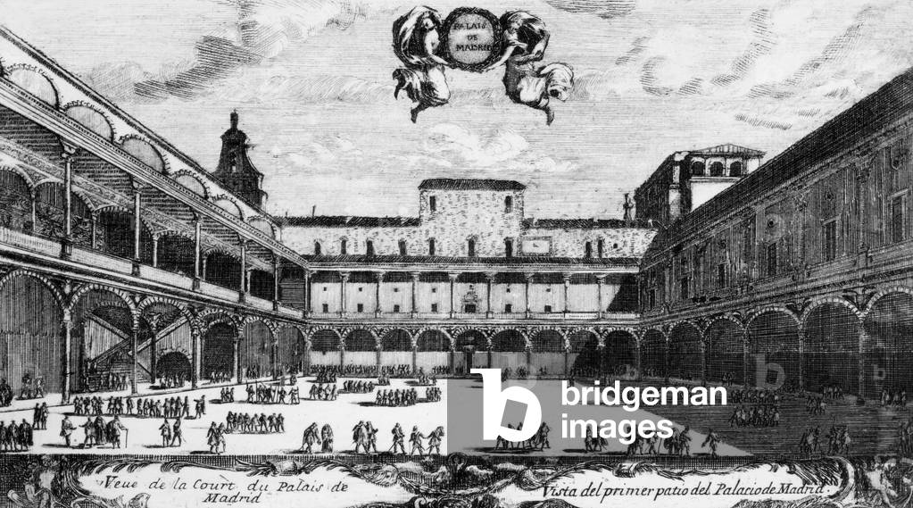View Madrid palace, engraving, 17th century