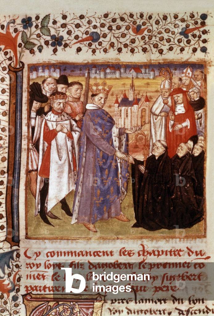 Merovingian king Clovis II (633-657) liberating St Denis abbey, illumination from 