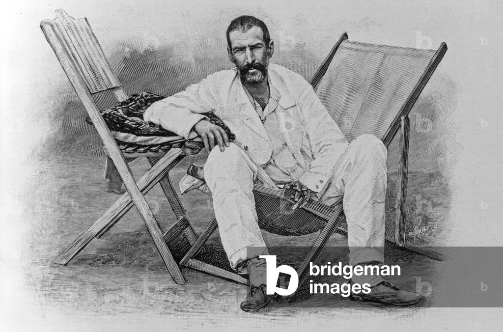 Pierre Savorgnan de Brazza (1852-1905) italian explorer naturalized French who explored Africa (right bank of the Congo) engraving after a photo by Pottier the day before his departure for Sangha (Congo), february 1895