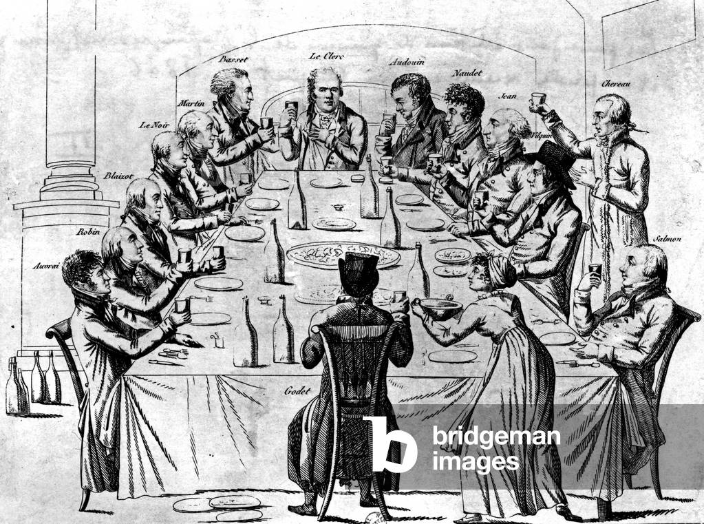 meal given on march 7, 1806 by main stamps publisher, engraving
