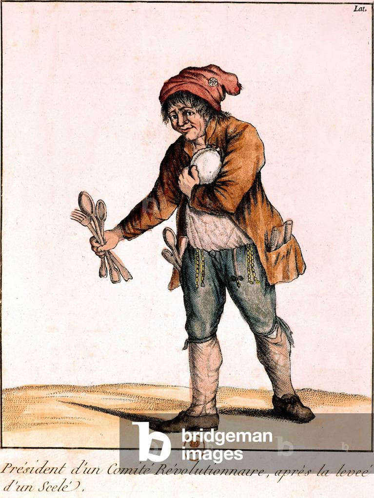 French Revolution : president of revolutionary committee after the lifting of seal, French revolution (1789-1799), engraving