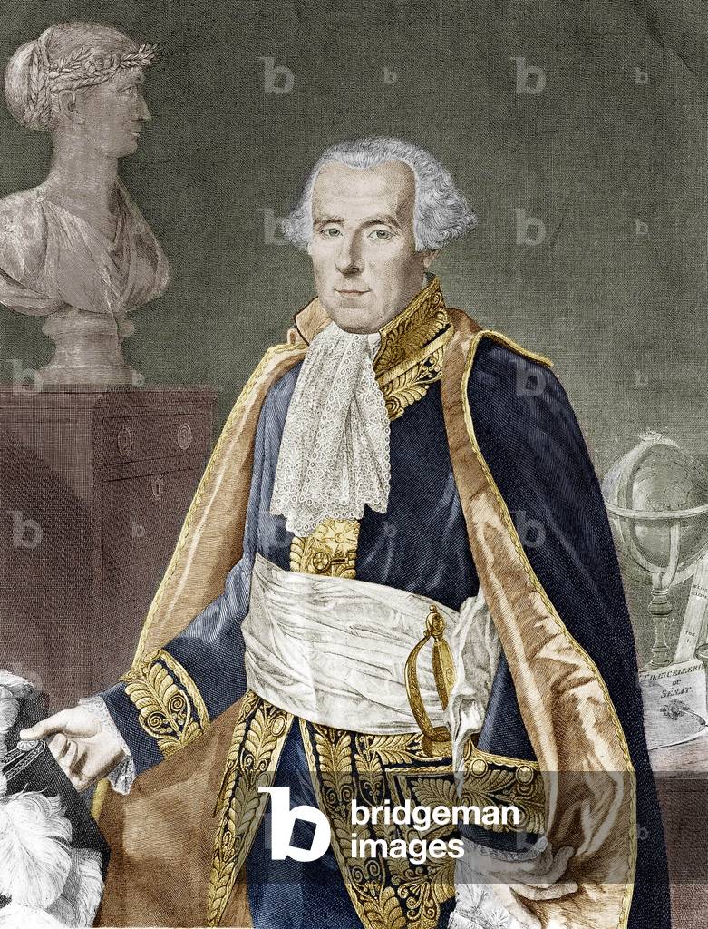 Pierre Simon de Laplace (1749-1827) French physicist mathematician and astronomer, engraving colourized document