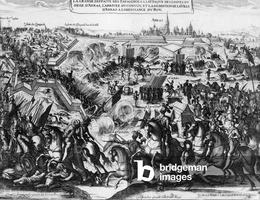 Arras siege (France) 1640 : defeat of Spanish troops against French troops, engraving