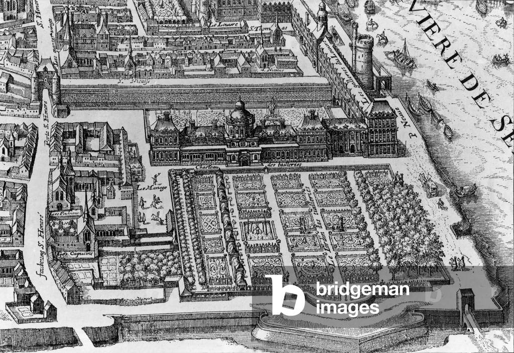 The Tuileries palace and garden in Paris in 1615, facsimile of the plan by Mathieu Merian, engraving