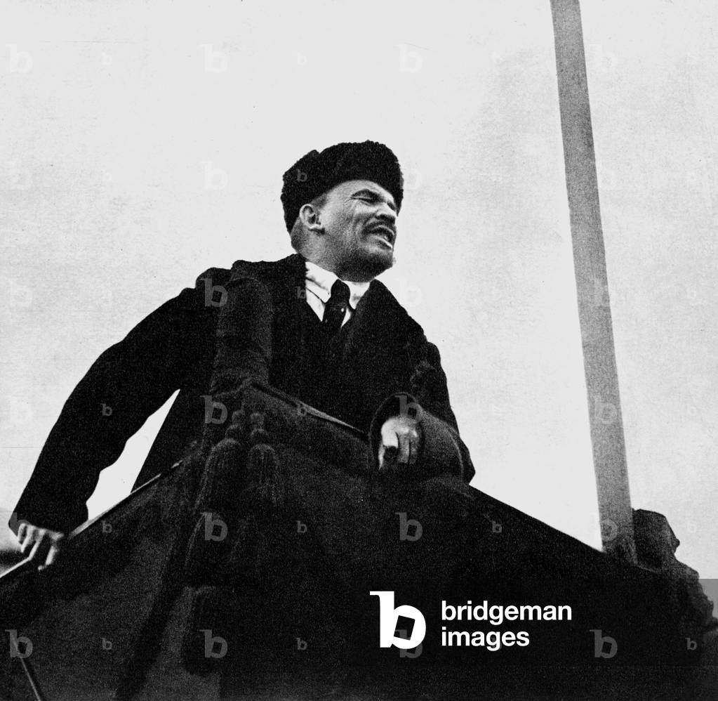 Lenin during a speech on the Red Square for the 1st anniversary of october revolution on november 7, 1918
