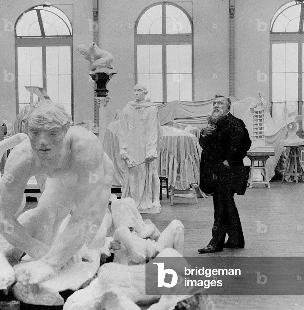 French sculptor Auguste Rodin (1840-1917) in his workshop in Meudon c. 1910