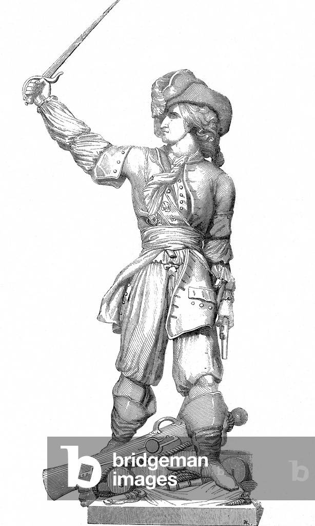 Jean Bart (1650-1702) French corsair, engraving after his statue in Dunkirk by David d'Angers