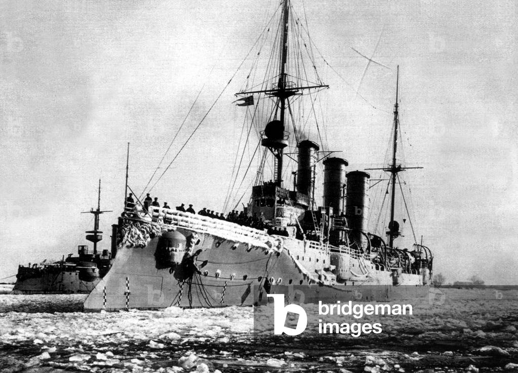 German Warship Danzig in harbour in snow and ice 1916