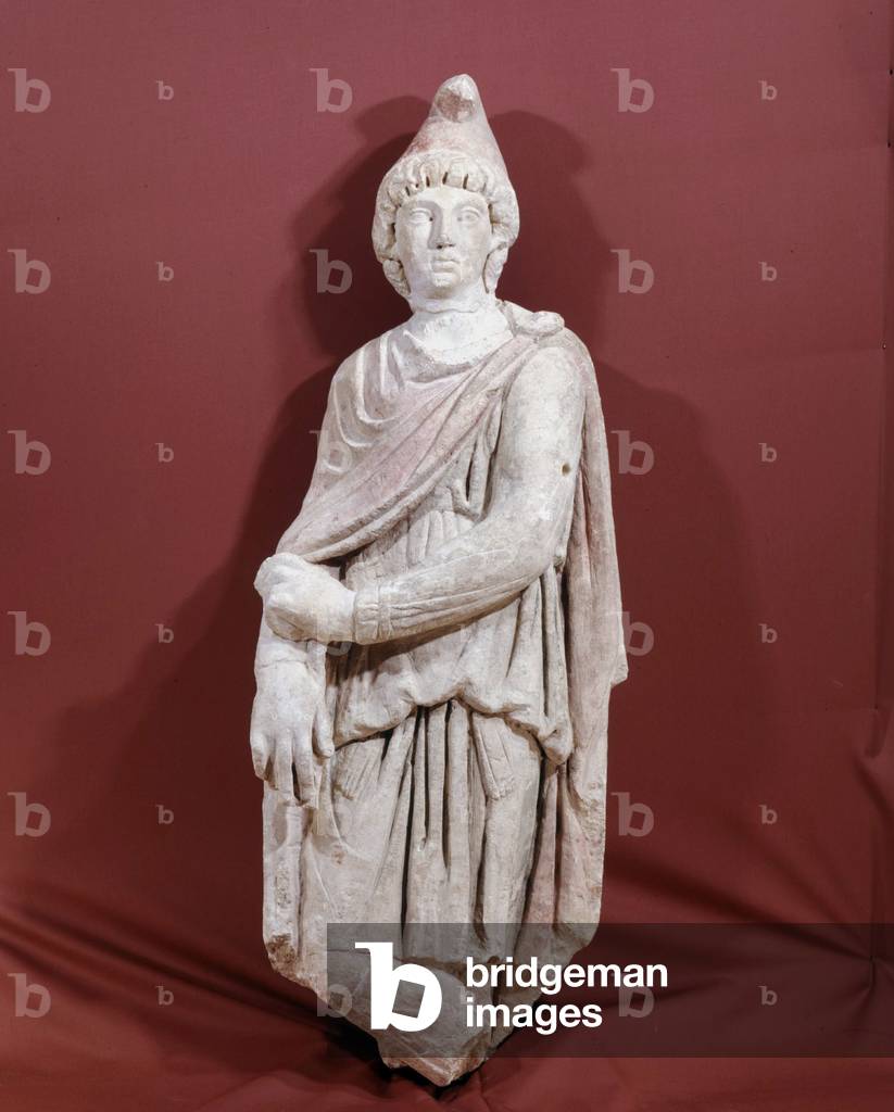 The god Mithra, god from india and iran extraction, he was accepted by greeks and romans, roman statue