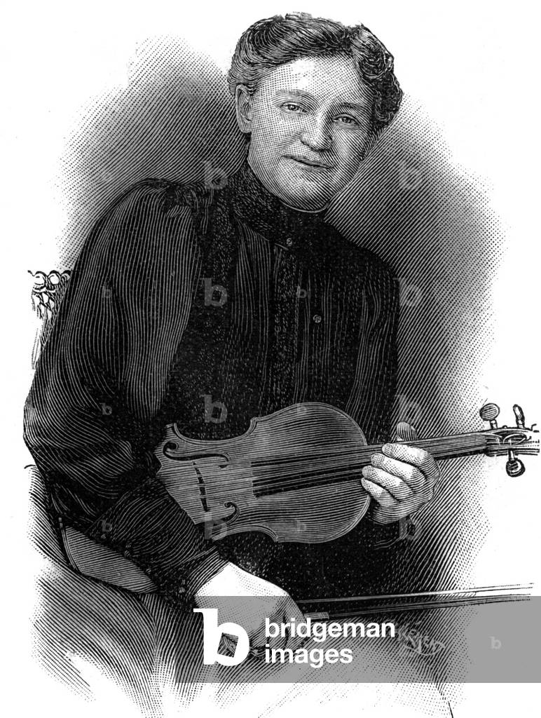 Magdeleine Godard, French violonist, engraving after photo by Nadar, 191