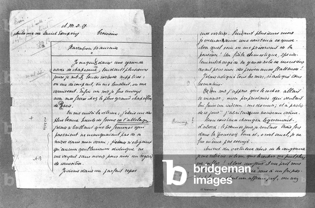 French writer Antoine de Saint Exupery (1900-1944) : redaction written in college, Le Mans