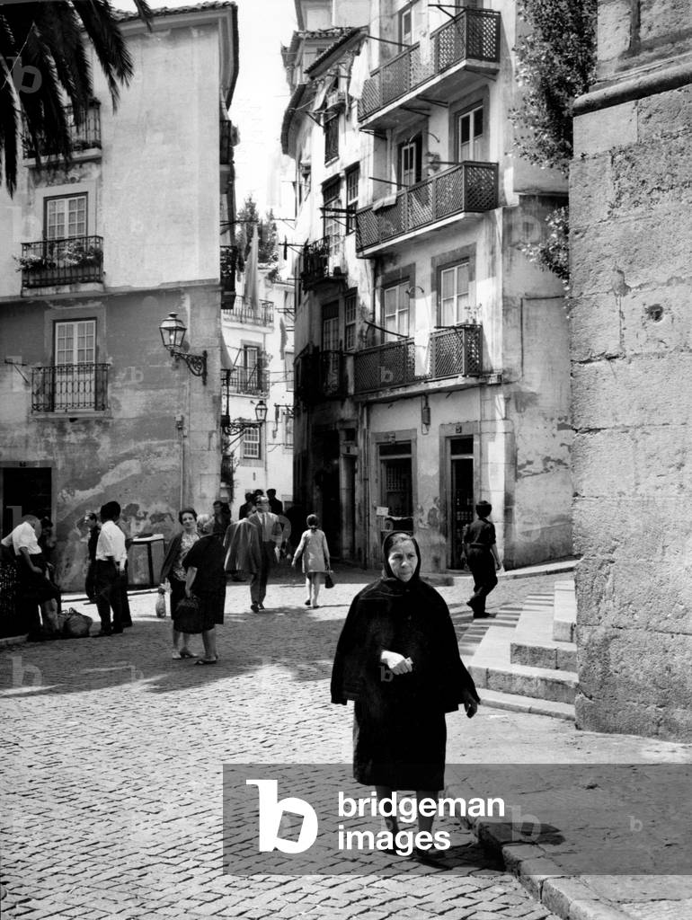 street Largo de Sao Miguel in Alfama area in Lisbon , Portugal, 50's