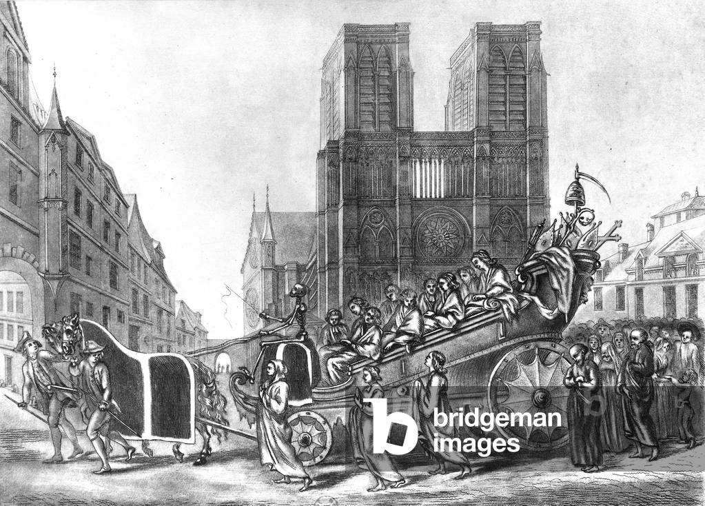 anticlerical cartoon about the death of the clergy in France november 1789 during the French Revolution, engraving