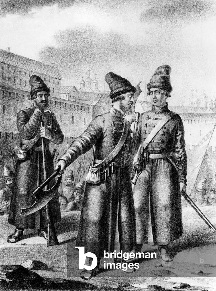 Streltsy, unit of russian guardsmen (16-18th century), engraving