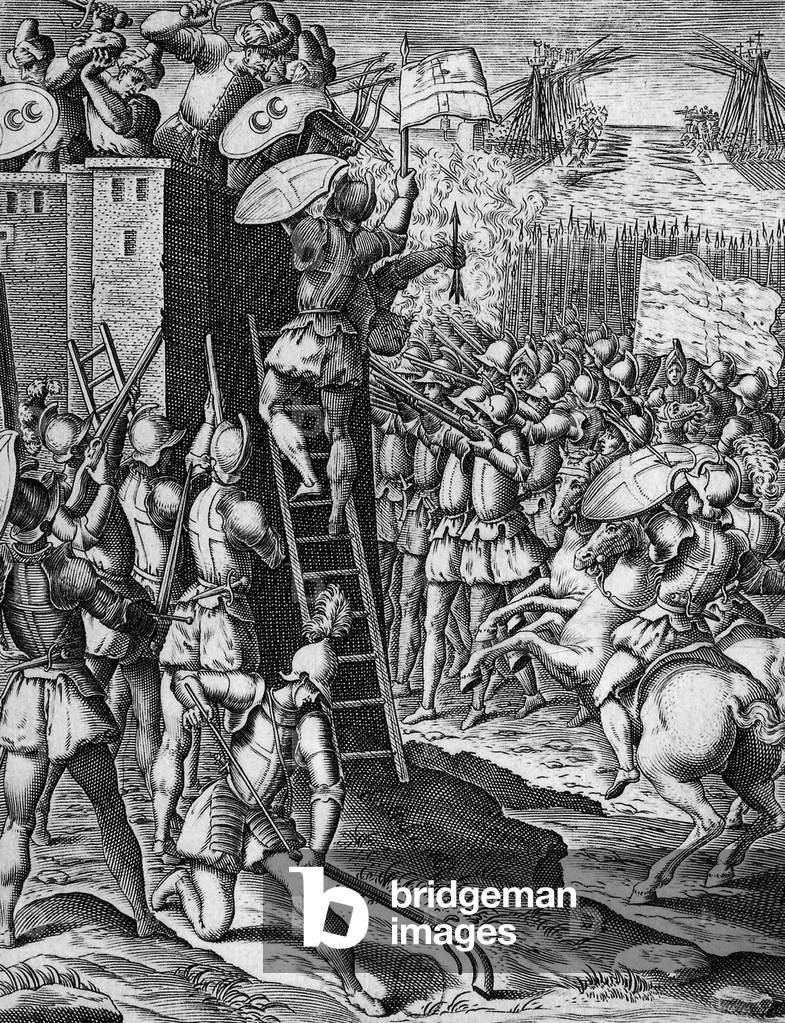 The Knights Hospitaller at assault of a town, 17th century, engraving