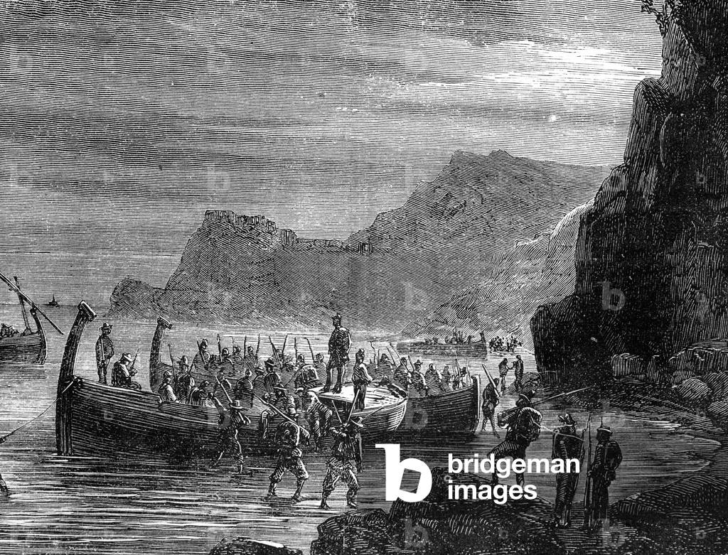Garibaldi italian patriot landing in Marsala in Sicily during the 1000 volunteers Expedition may 1860 Risorgimento