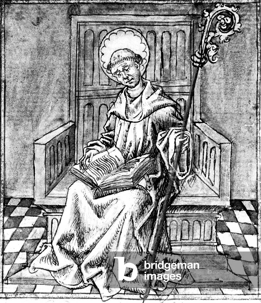French cistercian monk, founder of the Clairvaux abbey, Doctor of the Church and theologian, 15th century manuscript