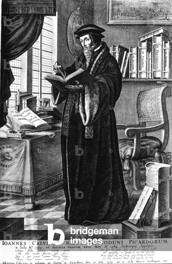 Jean Calvin (1509-1564) French reformer supporter of lutherian ideas he was forced to leave Paris and settled in Geneva with the project of making it the ideal city by strict discipline he also developped the theory of God 's sovereignty, engraving