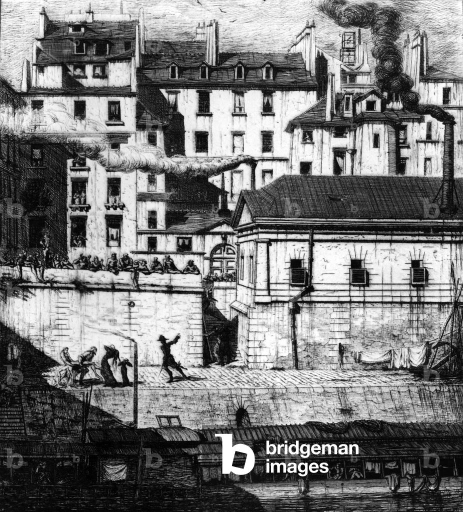 The morgue in paris, engraving by Charles Meryon, 1854