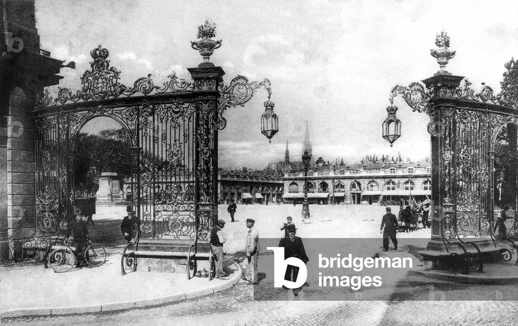 wrought iron gates set off by gold , made by Jean Lamour for Stanislas square in city Nancy, France dating 18th century