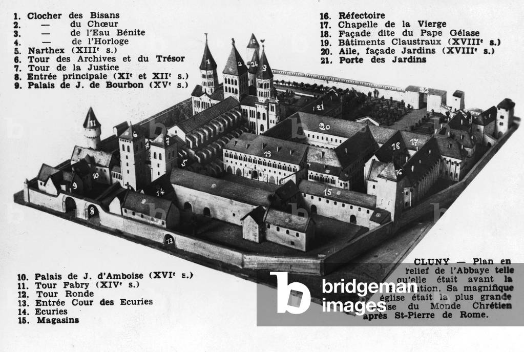 3D View of Cluny abbey (Burgundy, France) built in 1088 - 1130, as it was before destruction of French Revolution