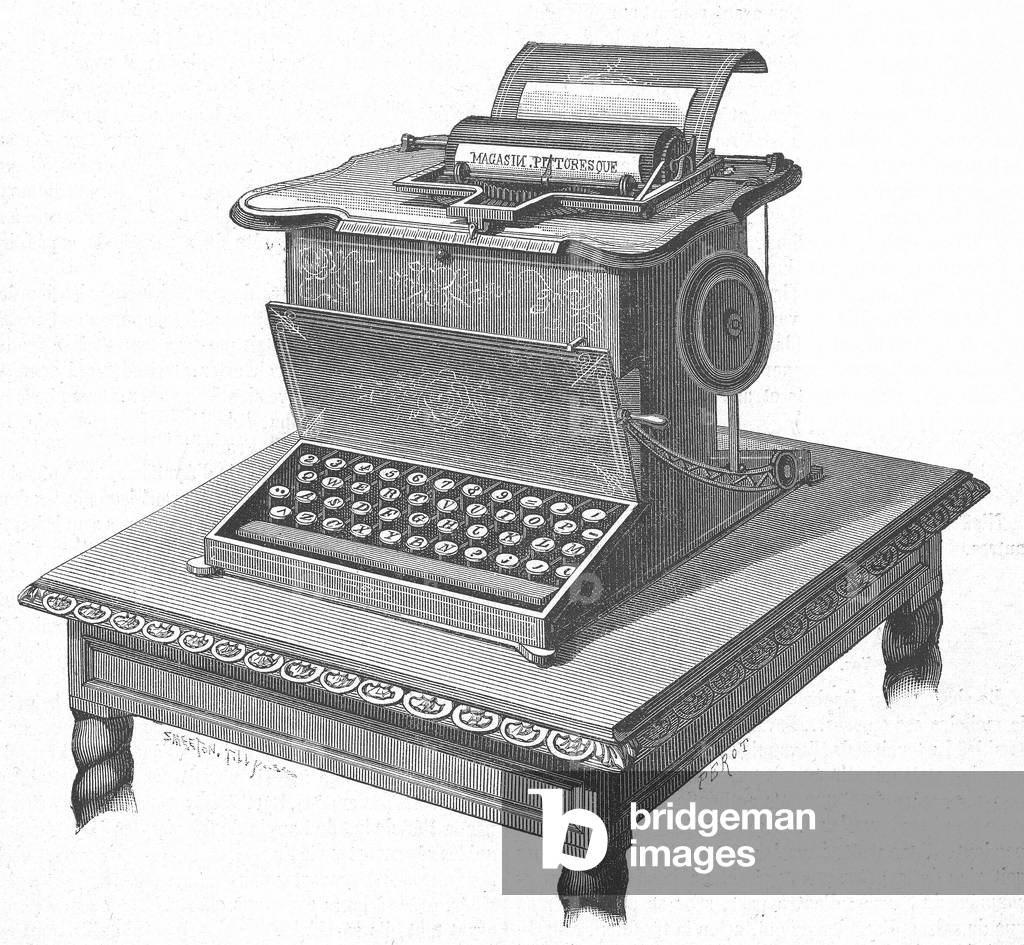american typewriter, drawing by Perot 19th century
