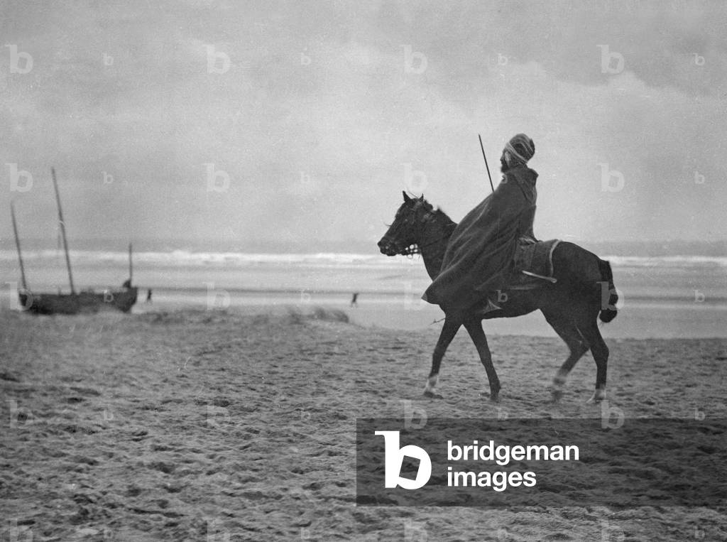 Algerian scout on horse, near Yser river, Belgium, ww1