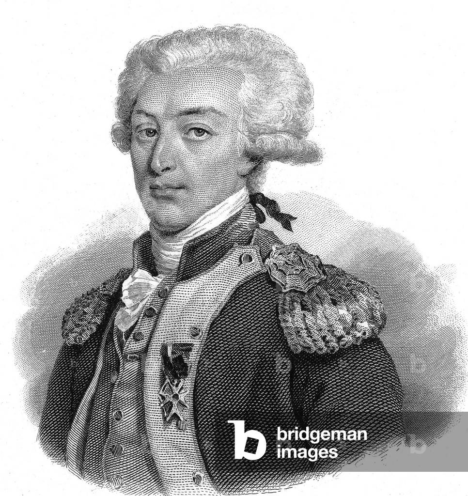 Gilbert du Motier French general Lafayette (1757-1834) deputy of Paris and commandant of the parisian national guard in 1789 at the time of the French Revolution, engraving