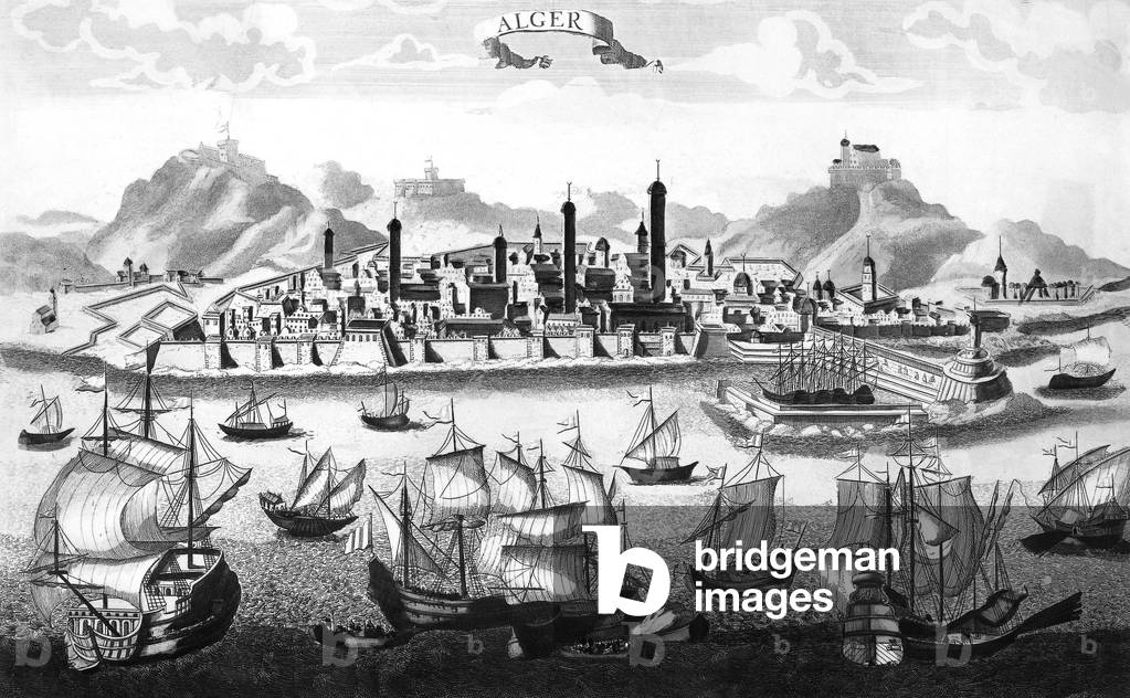 View of Algiers harbour july 3, 1830, start of the conquest of Algeria by France, engraving