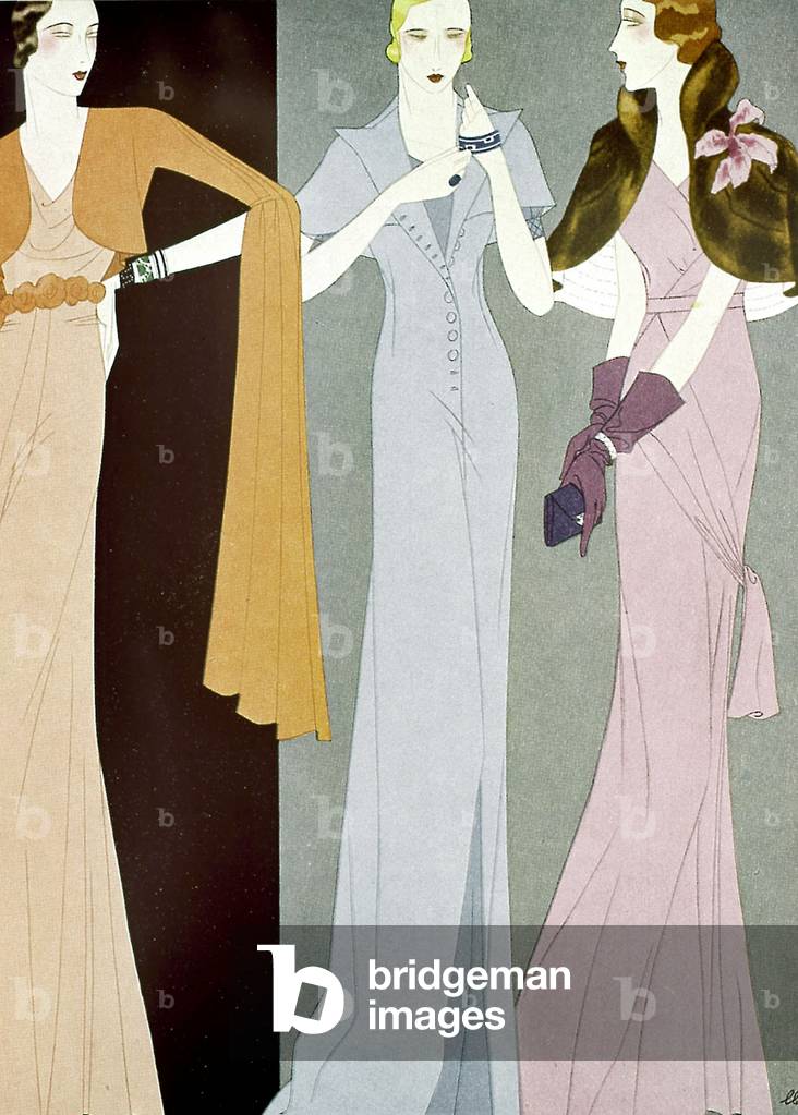 Woman fashion by Redfern, 1932 : dresses, drawing