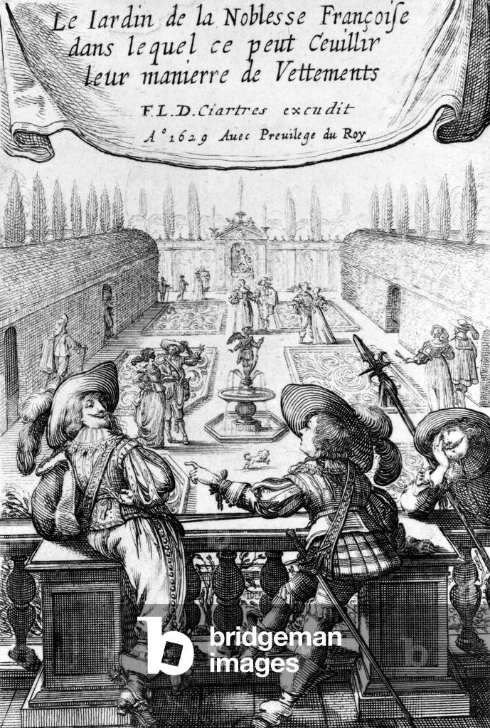 the garden of the French nobility, engraving by Abraham Bosse 17th century